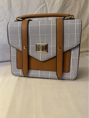 Top Hand Plaid Bag Purse Clutch Turn Lock Closure